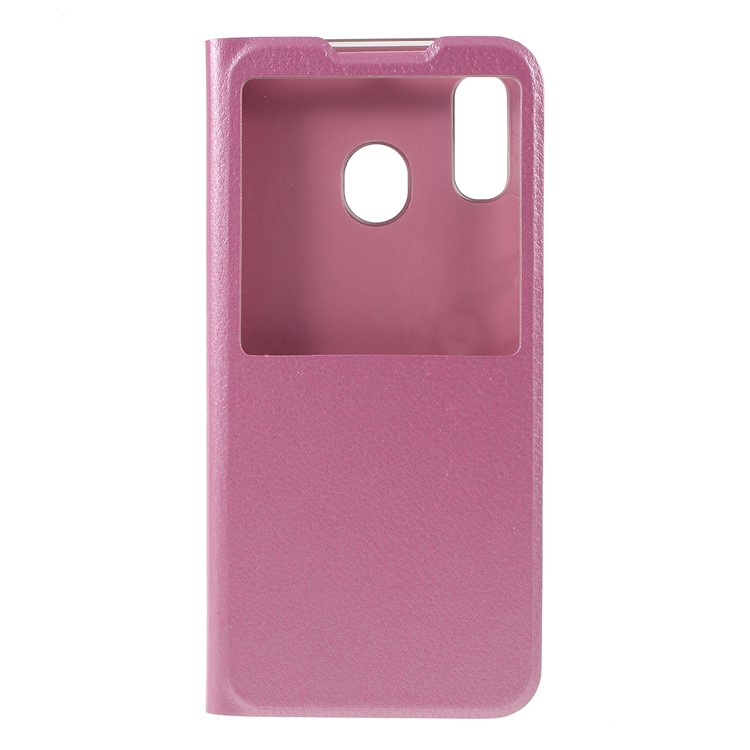 Folding Stand View Window Leather Phone Case for Samsung Galaxy A30/A20 - Pink-1