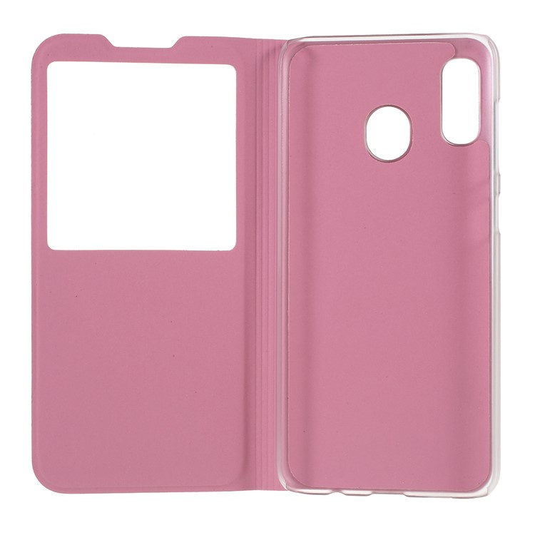Folding Stand View Window Leather Phone Case for Samsung Galaxy A30/A20 - Pink-3