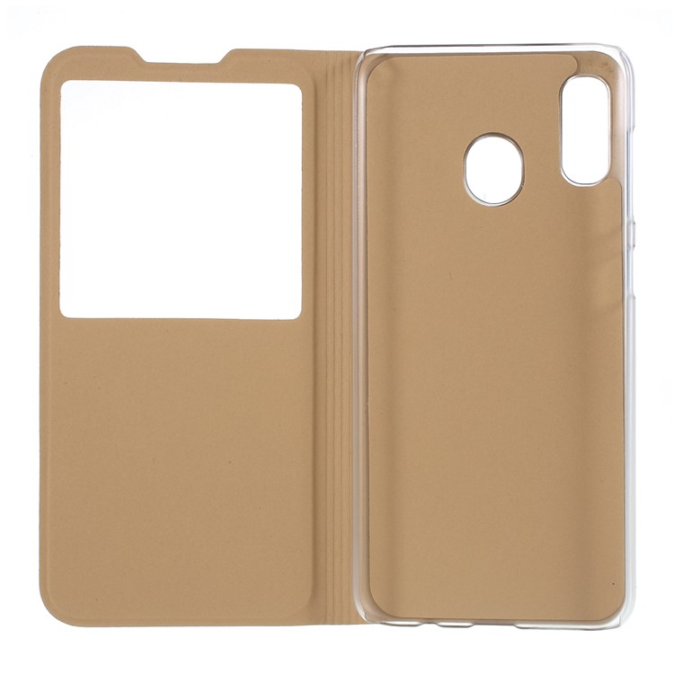 Folding Stand View Window Leather Phone Case for Samsung Galaxy A30/A20 - Gold-3