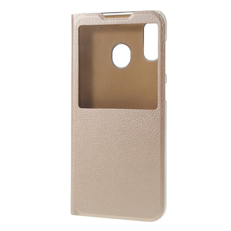 Folding Stand View Window Leather Phone Case for Samsung Galaxy A30/A20 - Gold-4