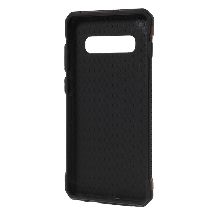Camouflage Leather Coated PC TPU Combo Case for Samsung Galaxy S10 Plus - Coffee-3