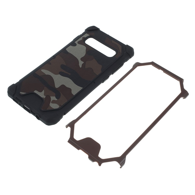 Camouflage Leather Coated PC TPU Combo Case for Samsung Galaxy S10 Plus - Coffee-4