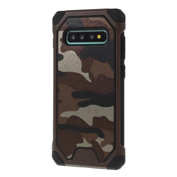 Camouflage Leather Coated PC TPU Combo Case for Samsung Galaxy S10 Plus - Coffee-5
