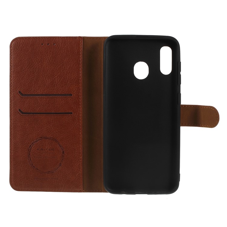 KAIYUE Premium PU Leather Wallet Cover Protector for Samsung Galaxy A30 / A20 - Brown-4