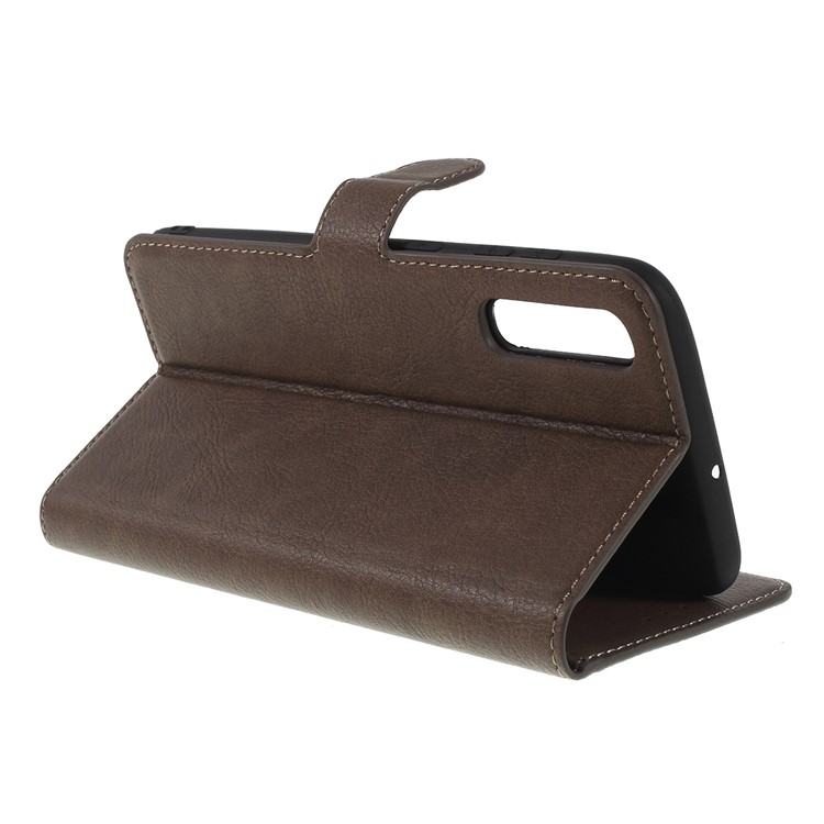 KAIYUE Premium PU Leather Wallet Cover Protector for Samsung Galaxy A70 - Coffee-3