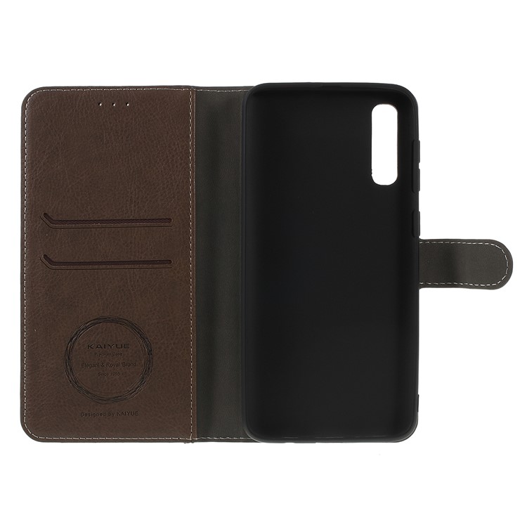 KAIYUE Premium PU Leather Wallet Cover Protector for Samsung Galaxy A70 - Coffee-4