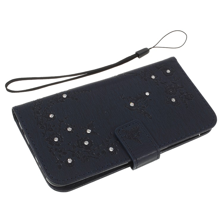 For Samsung Galaxy A40 Imprinted Butterfly Flowers Rhinestone Flip Wallet Leather Stand Case Accessory - Black-5