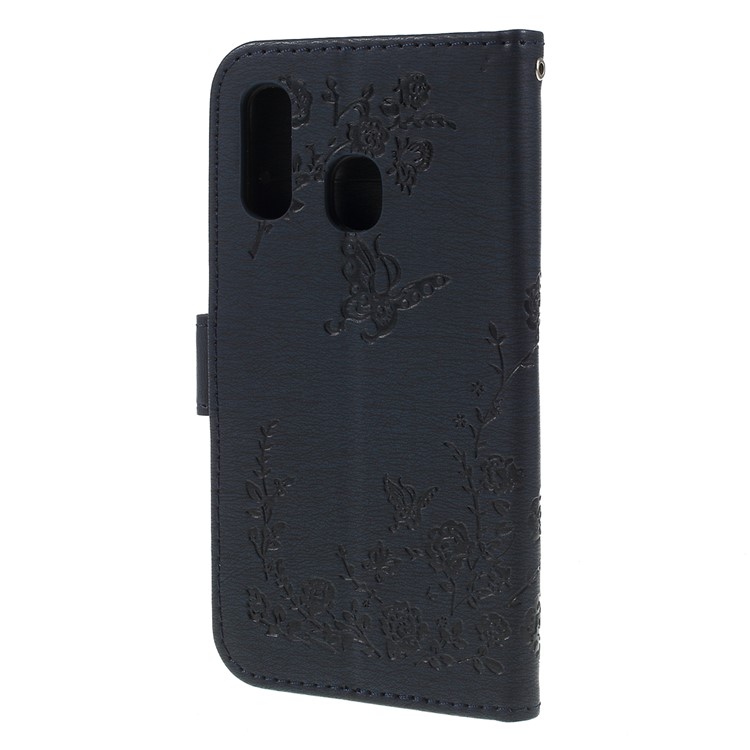 For Samsung Galaxy A40 Imprinted Butterfly Flowers Rhinestone Flip Wallet Leather Stand Case Accessory - Black-7