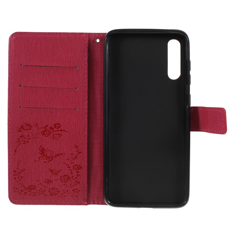 For Samsung Galaxy A70 Imprinted Butterfly Flowers Rhinestone Flip Wallet Leather Stand Phone Case - Rose-4