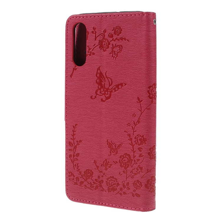 For Samsung Galaxy A70 Imprinted Butterfly Flowers Rhinestone Flip Wallet Leather Stand Phone Case - Rose-7