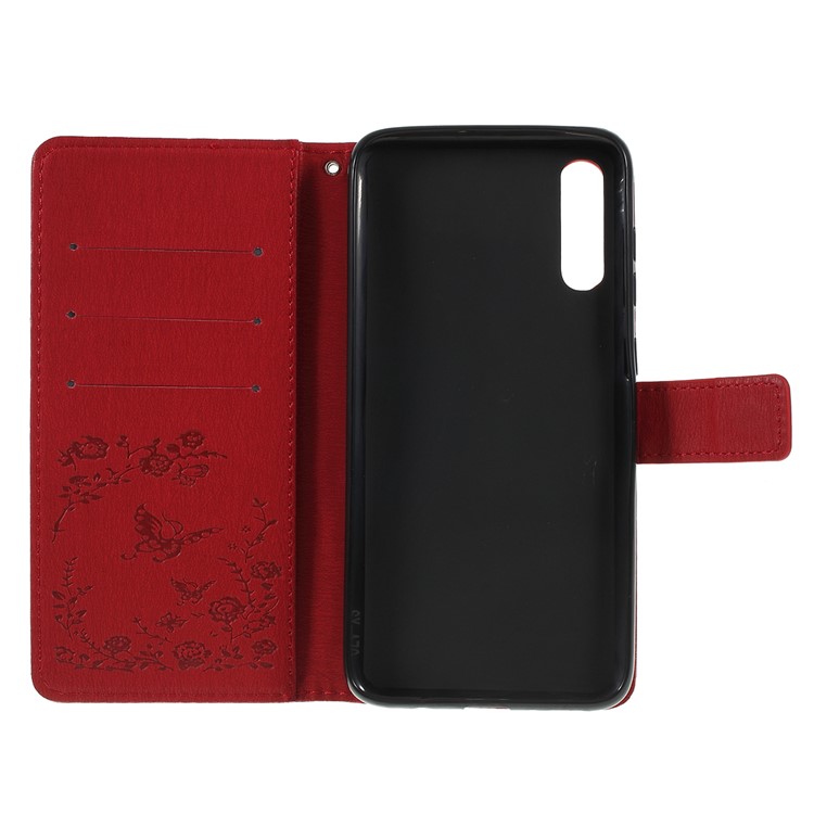 For Samsung Galaxy A50/A50s/A30s/A50s/A30s Imprinted Butterfly Flowers Rhinestone Flip Wallet Leather Stand Phone Case - Red-4