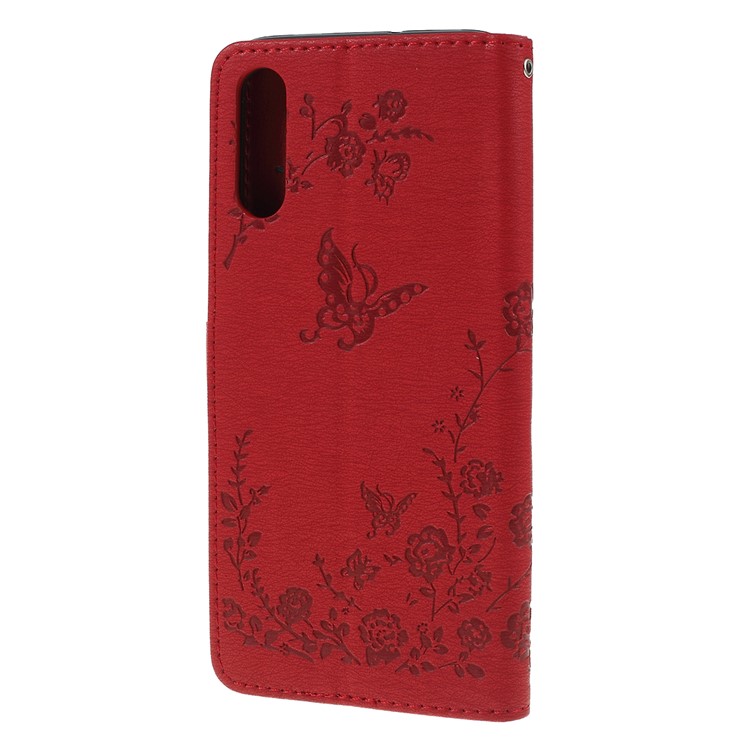 For Samsung Galaxy A50/A50s/A30s/A50s/A30s Imprinted Butterfly Flowers Rhinestone Flip Wallet Leather Stand Phone Case - Red-7