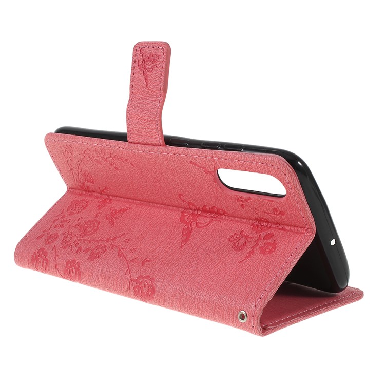 Per Samsung Galaxy A50 Impresso Farfalla Fiori Rhinestone Vibrazione Portafoglio In Pelle Cassa Del Telefono - Rosa-3