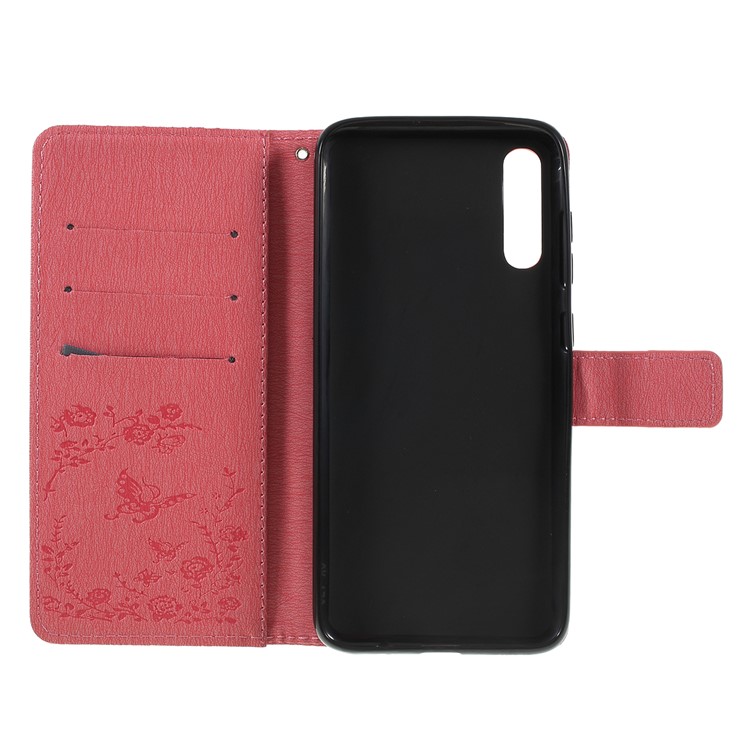 Per Samsung Galaxy A50 Impresso Farfalla Fiori Rhinestone Vibrazione Portafoglio In Pelle Cassa Del Telefono - Rosa-4