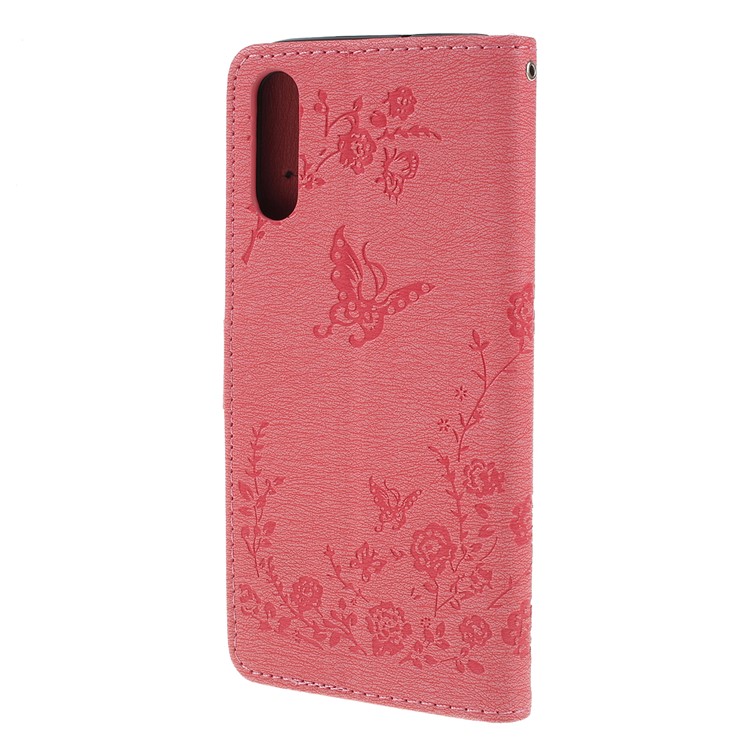 Per Samsung Galaxy A50 Impresso Farfalla Fiori Rhinestone Vibrazione Portafoglio In Pelle Cassa Del Telefono - Rosa-7