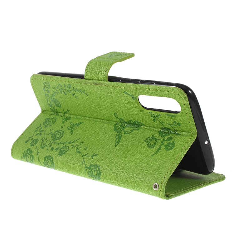 For Samsung Galaxy A50/A50s/A30s/A50s/A30s Imprinted Butterfly Flowers Rhinestone Flip Wallet Leather Stand Phone Case - Green-3