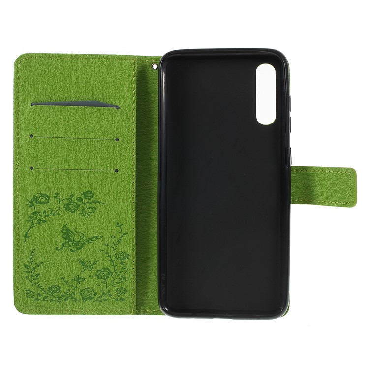 For Samsung Galaxy A50/A50s/A30s/A50s/A30s Imprinted Butterfly Flowers Rhinestone Flip Wallet Leather Stand Phone Case - Green-4