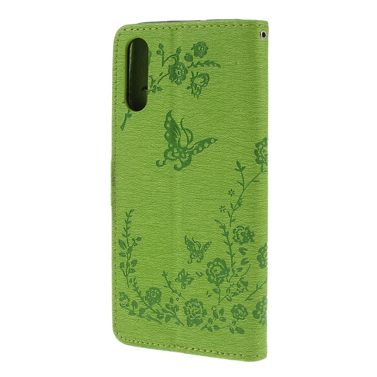 For Samsung Galaxy A50/A50s/A30s/A50s/A30s Imprinted Butterfly Flowers Rhinestone Flip Wallet Leather Stand Phone Case - Green-7
