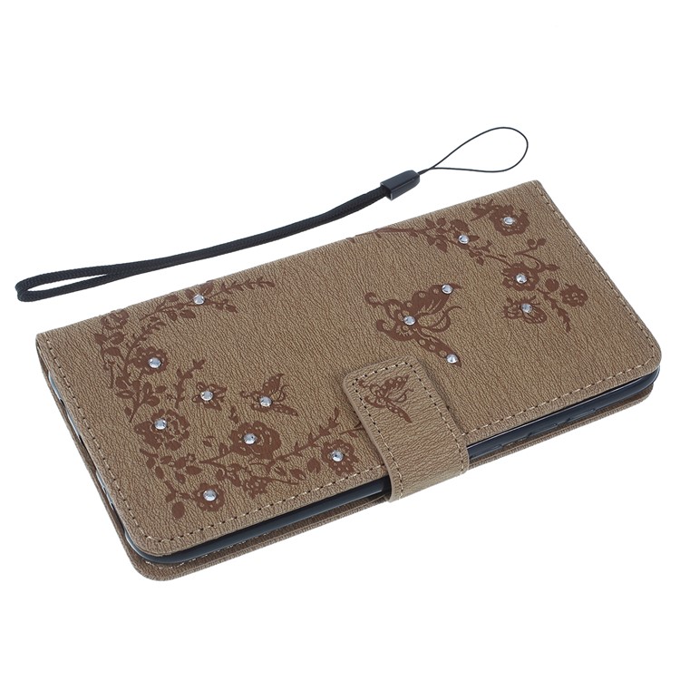 For Samsung Galaxy A50/A50s/A30s/A50s/A30s Imprinted Butterfly Flowers Rhinestone Flip Wallet Leather Stand Phone Case - Brown-5