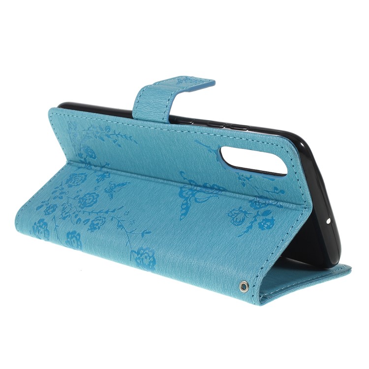 For Samsung Galaxy A50/A50s/A30s/A50s/A30s Imprinted Butterfly Flowers Rhinestone Flip Wallet Leather Stand Phone Case - Blue-3