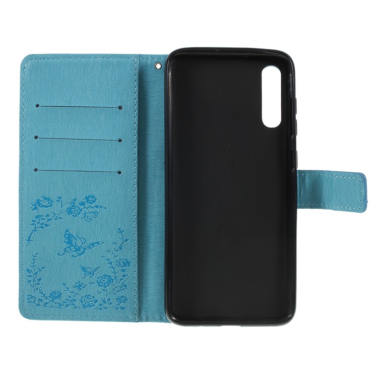 For Samsung Galaxy A50/A50s/A30s/A50s/A30s Imprinted Butterfly Flowers Rhinestone Flip Wallet Leather Stand Phone Case - Blue-4