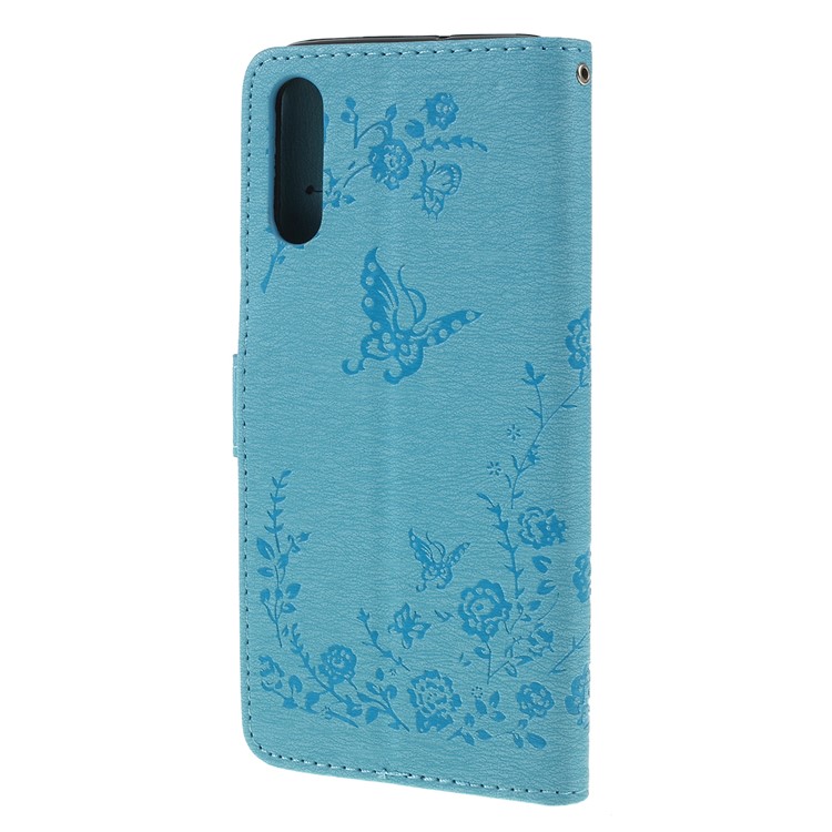 For Samsung Galaxy A50/A50s/A30s/A50s/A30s Imprinted Butterfly Flowers Rhinestone Flip Wallet Leather Stand Phone Case - Blue-7
