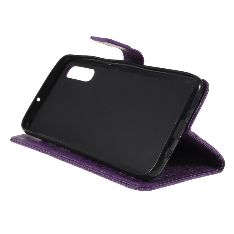 Para Samsung Galaxy A50 Impresa Mariposa Flores Rhinestone Flip Billetera Soporte De Cuero Caja Del Teléfono - Púrpura-2