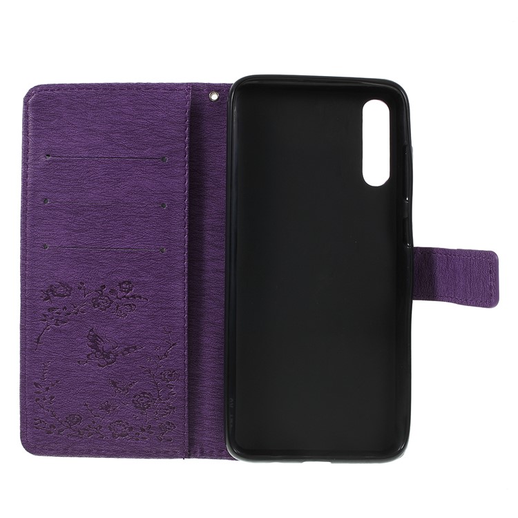 Para Samsung Galaxy A50 Impresa Mariposa Flores Rhinestone Flip Billetera Soporte De Cuero Caja Del Teléfono - Púrpura-4