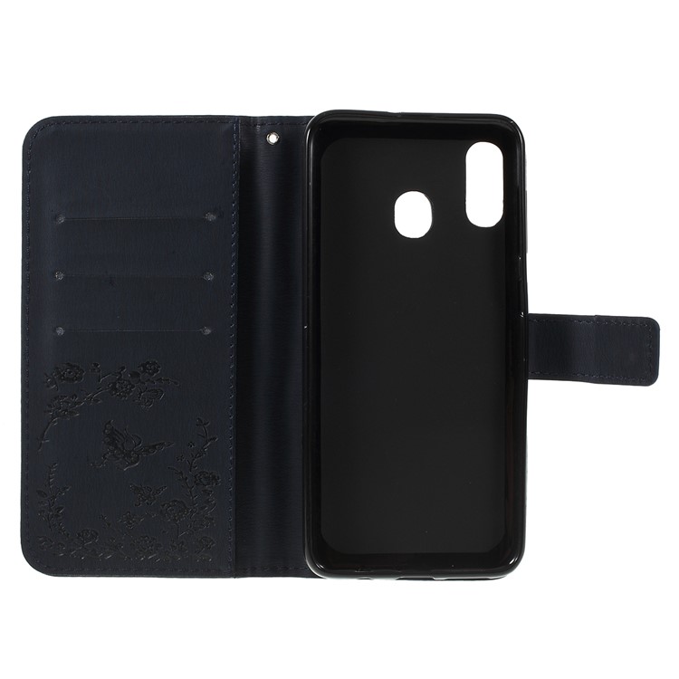 For Samsung Galaxy A30 / A20 Imprinted Butterfly Flowers Rhinestone Flip Wallet Leather Stand Phone Case - Black-4