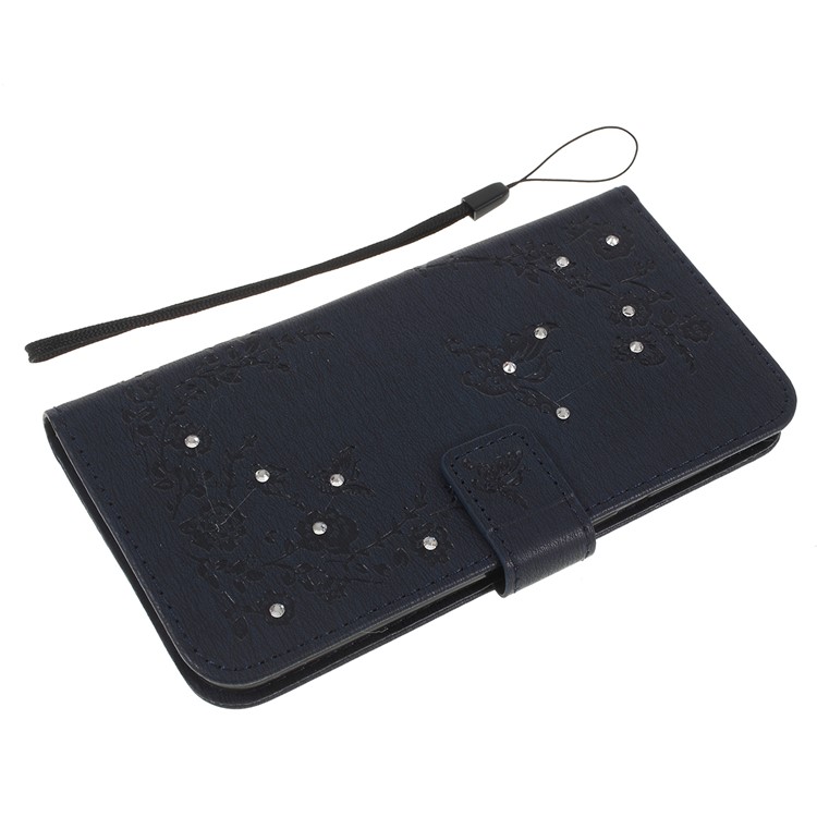 For Samsung Galaxy A30 / A20 Imprinted Butterfly Flowers Rhinestone Flip Wallet Leather Stand Phone Case - Black-5