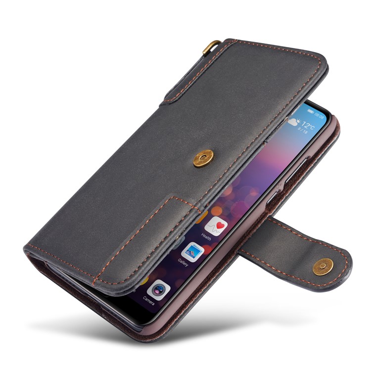 Retro Style Split Leather Wallet Stand Phone Flip Case with Strap for Samsung Galaxy S10e - Black-6