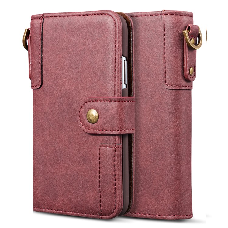 Retro Style Split Leather Wallet Stand Phone Flip Case with Strap for Samsung Galaxy S10e - Wine Red-2
