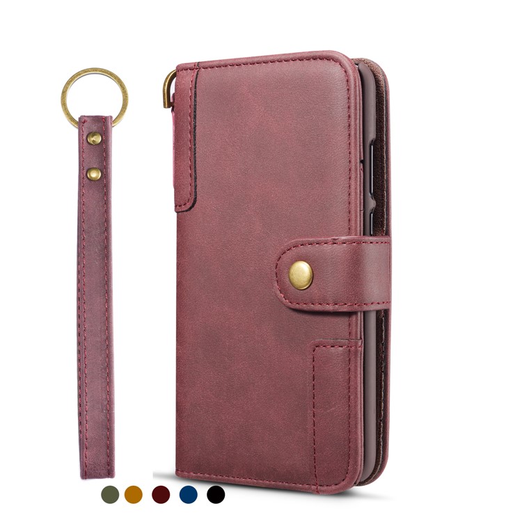 Retro Style Split Leather Wallet Stand Phone Flip Case with Strap for Samsung Galaxy S10e - Wine Red-3
