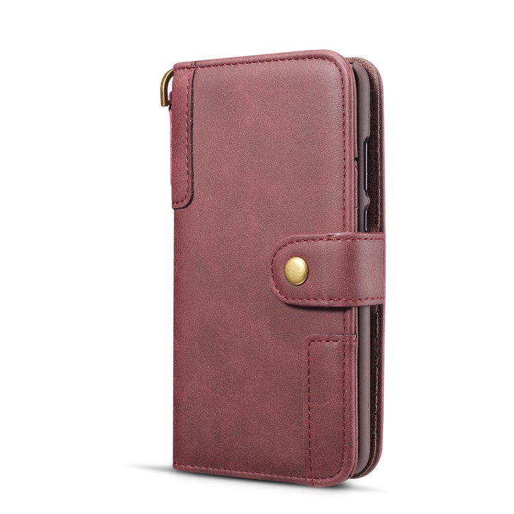 Retro Style Split Leather Wallet Stand Phone Flip Case with Strap for Samsung Galaxy S10e - Wine Red-5