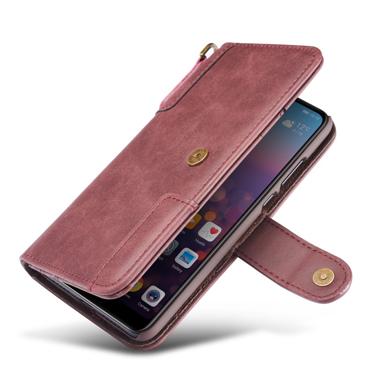 Retro Style Split Leather Wallet Stand Phone Flip Case with Strap for Samsung Galaxy S10e - Wine Red-6
