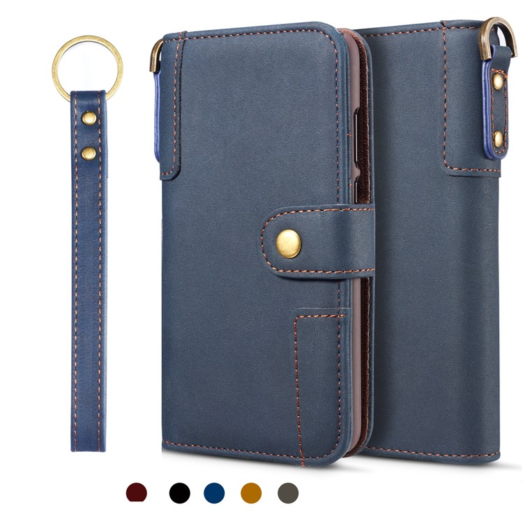 Retro Style Split Leather Wallet Stand Phone Flip Case with Strap for Samsung Galaxy S10e - Blue-1