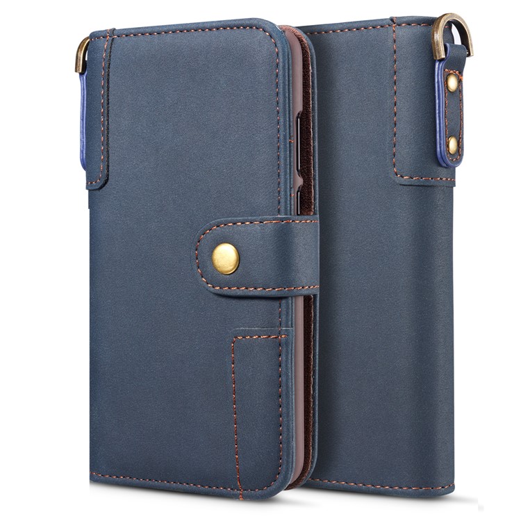 Retro Style Split Leather Wallet Stand Phone Flip Case with Strap for Samsung Galaxy S10e - Blue-2