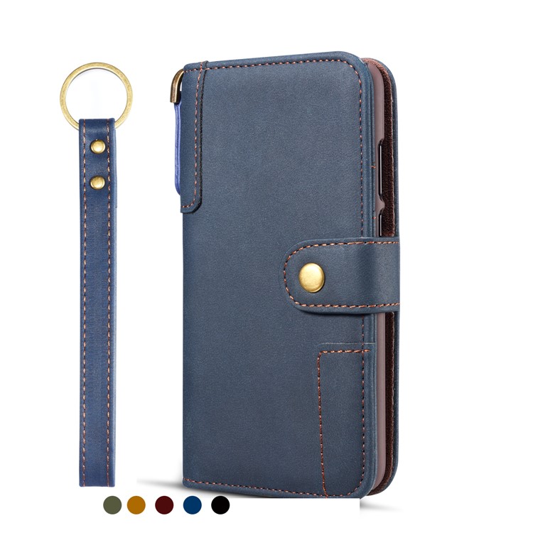 Retro Style Split Leather Wallet Stand Phone Flip Case with Strap for Samsung Galaxy S10e - Blue-3