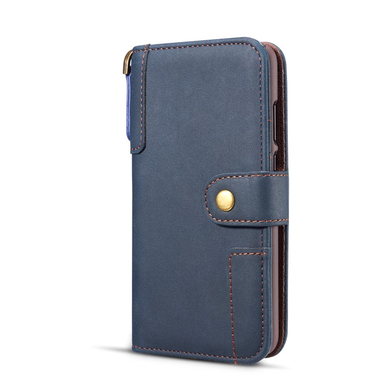 Retro Style Split Leather Wallet Stand Phone Flip Case with Strap for Samsung Galaxy S10e - Blue-5