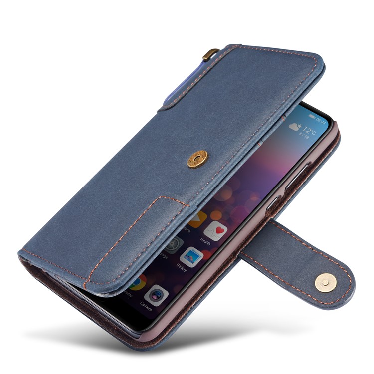 Retro Style Split Leather Wallet Stand Phone Flip Case with Strap for Samsung Galaxy S10e - Blue-6