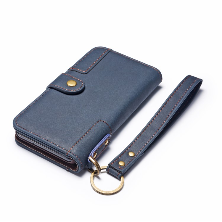 Retro Style Split Leather Wallet Stand Phone Flip Case with Strap for Samsung Galaxy S10e - Blue-7