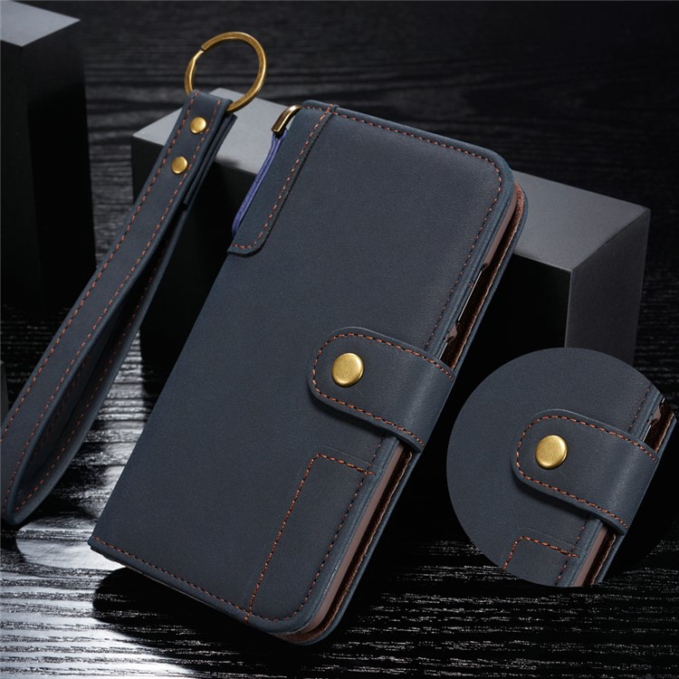 Retro Style Split Leather Wallet Stand Phone Flip Case with Strap for Samsung Galaxy S10e - Blue-8