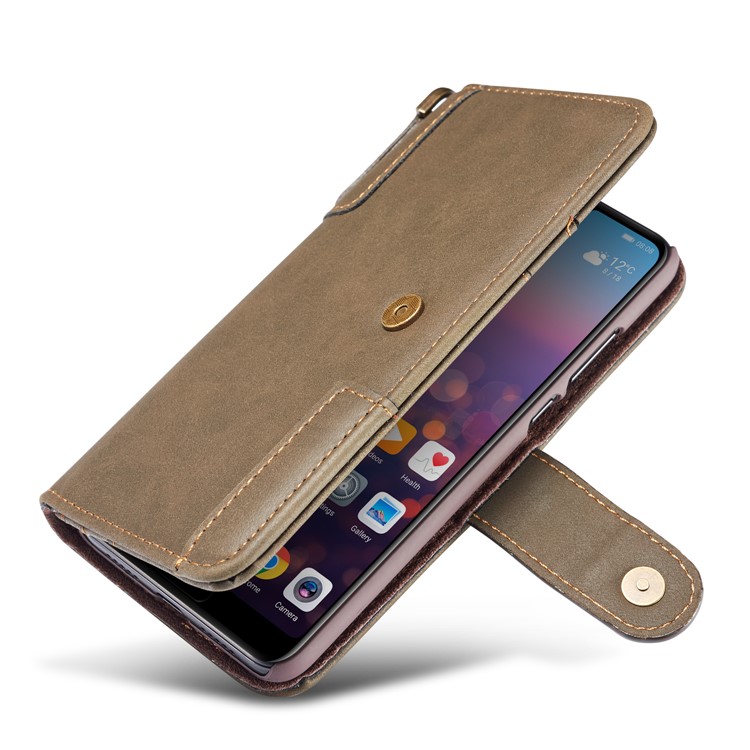 Retro Style Split Leather Wallet Stand Phone Case Flip Shell with Strap for Samsung Galaxy S10 Plus - Army Green-6