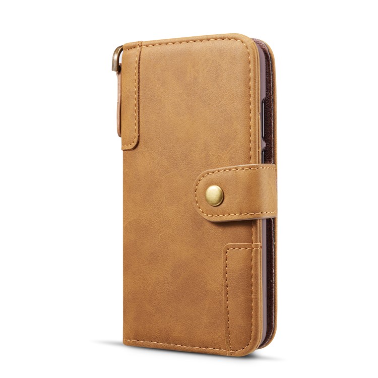 Retro Style Split Leather Wallet Stand Phone Case Flip Shell with Strap for Samsung Galaxy S10 Plus - Brown-5