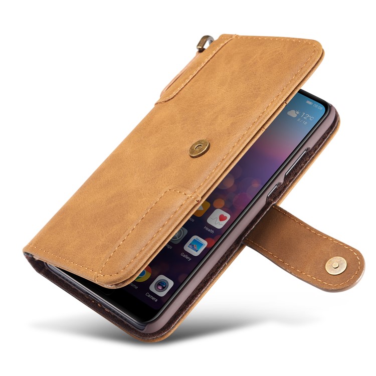 Retro Style Split Leather Wallet Stand Phone Case Flip Shell with Strap for Samsung Galaxy S10 Plus - Brown-6