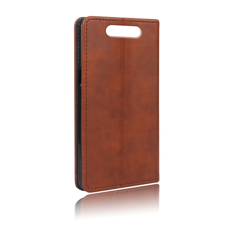 Sucker Closure Crazy Horse Leather Wallet Mobile Case for Samsung Galaxy A80/A90 - Brown-2