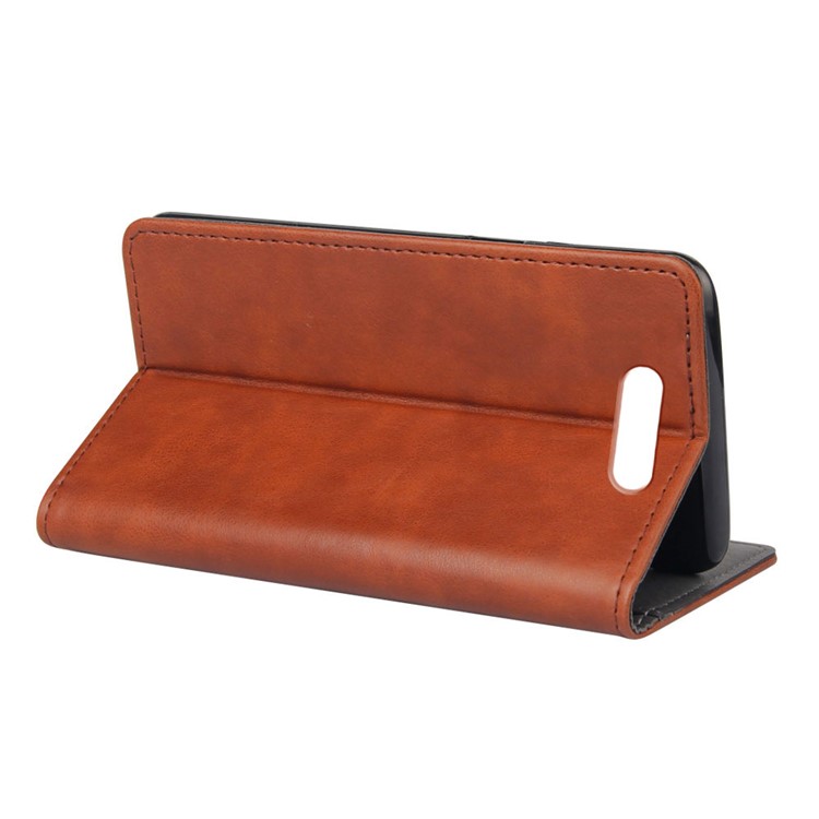 Sucker Closure Crazy Horse Leather Wallet Mobile Case for Samsung Galaxy A80/A90 - Brown-4