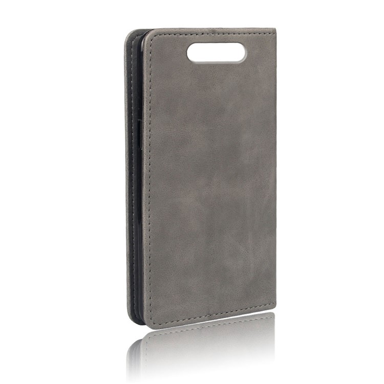 Sucker Closure Crazy Horse Leather Wallet Mobile Case for Samsung Galaxy A80/A90 - Grey-2