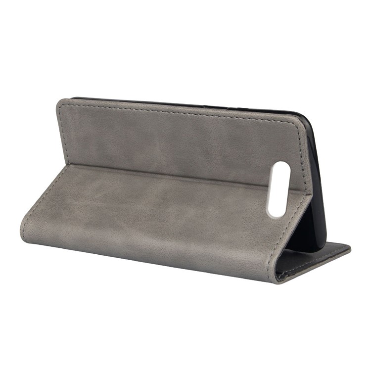 Sucker Closure Crazy Horse Leather Wallet Mobile Case for Samsung Galaxy A80/A90 - Grey-4