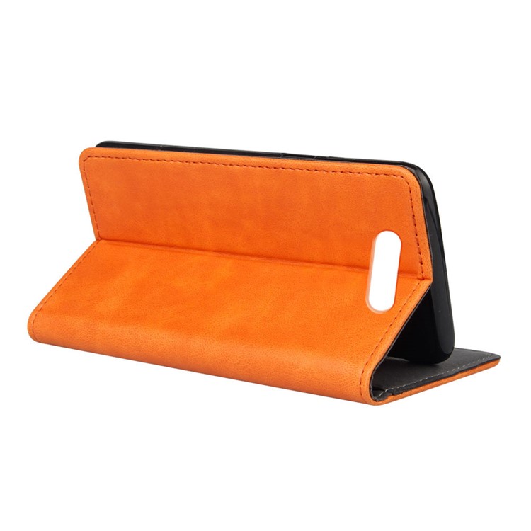 Sucker Closure Crazy Horse Leather Wallet Mobile Case for Samsung Galaxy A80/A90 - Orange-4